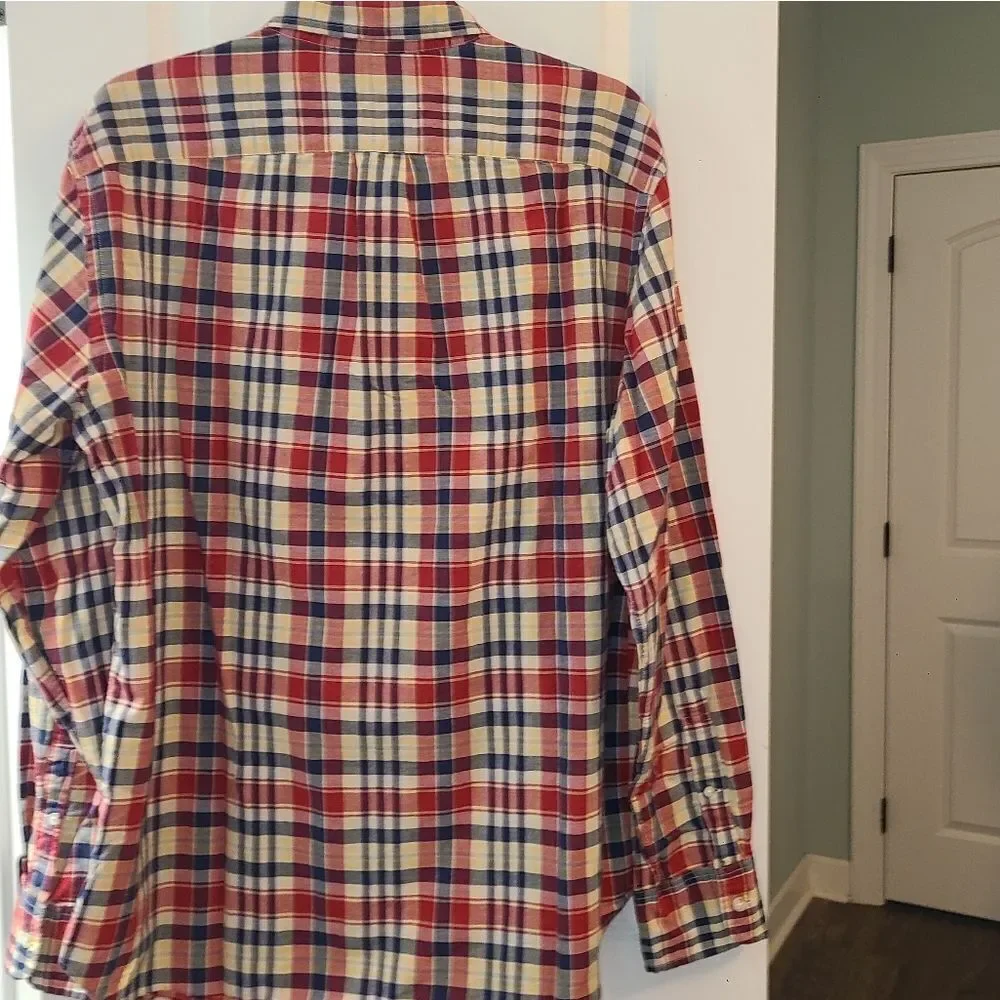 Tailored by J. Crew Men's Red Plaid Cotton Button Down Shirt